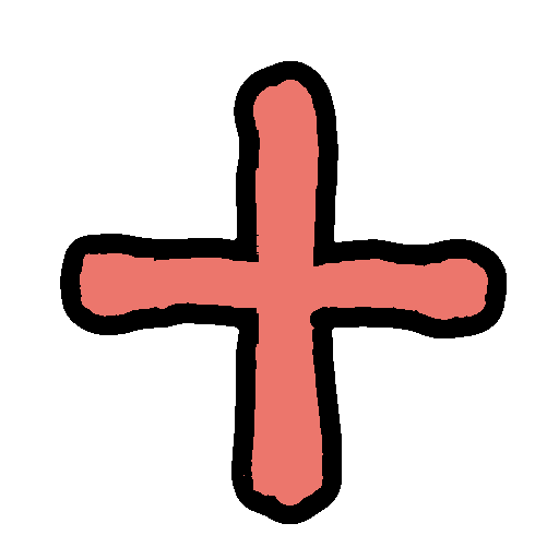 the sitelen pona glyph for the toki pona word 'en,' which looks like a plus sign, colored in red.